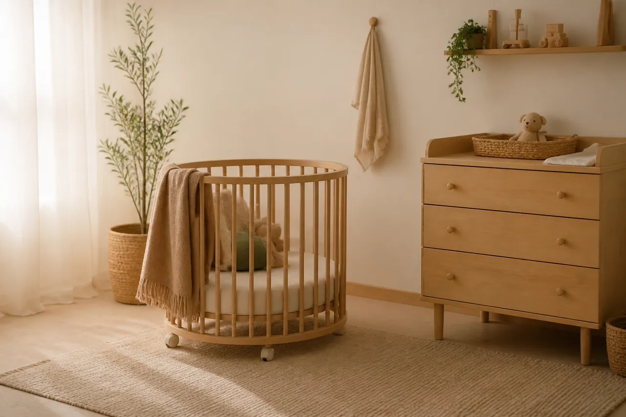 Lit bébé rond design dans une chambre cocon